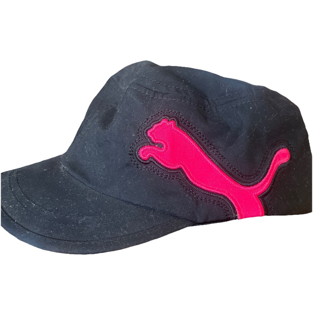 Puma Black Cap Hat Curved Bill One Size Leaping Puma Hot Pink Made In Bangladesh